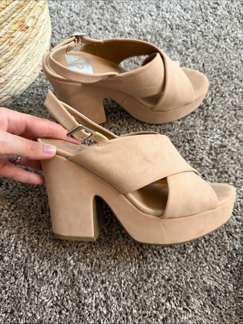 DV by Dolce Vita Tan Crisscross Platform Wedge Sandals